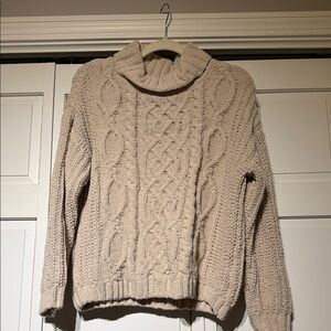 Chunky Cable Turtleneck Sweater in Cream